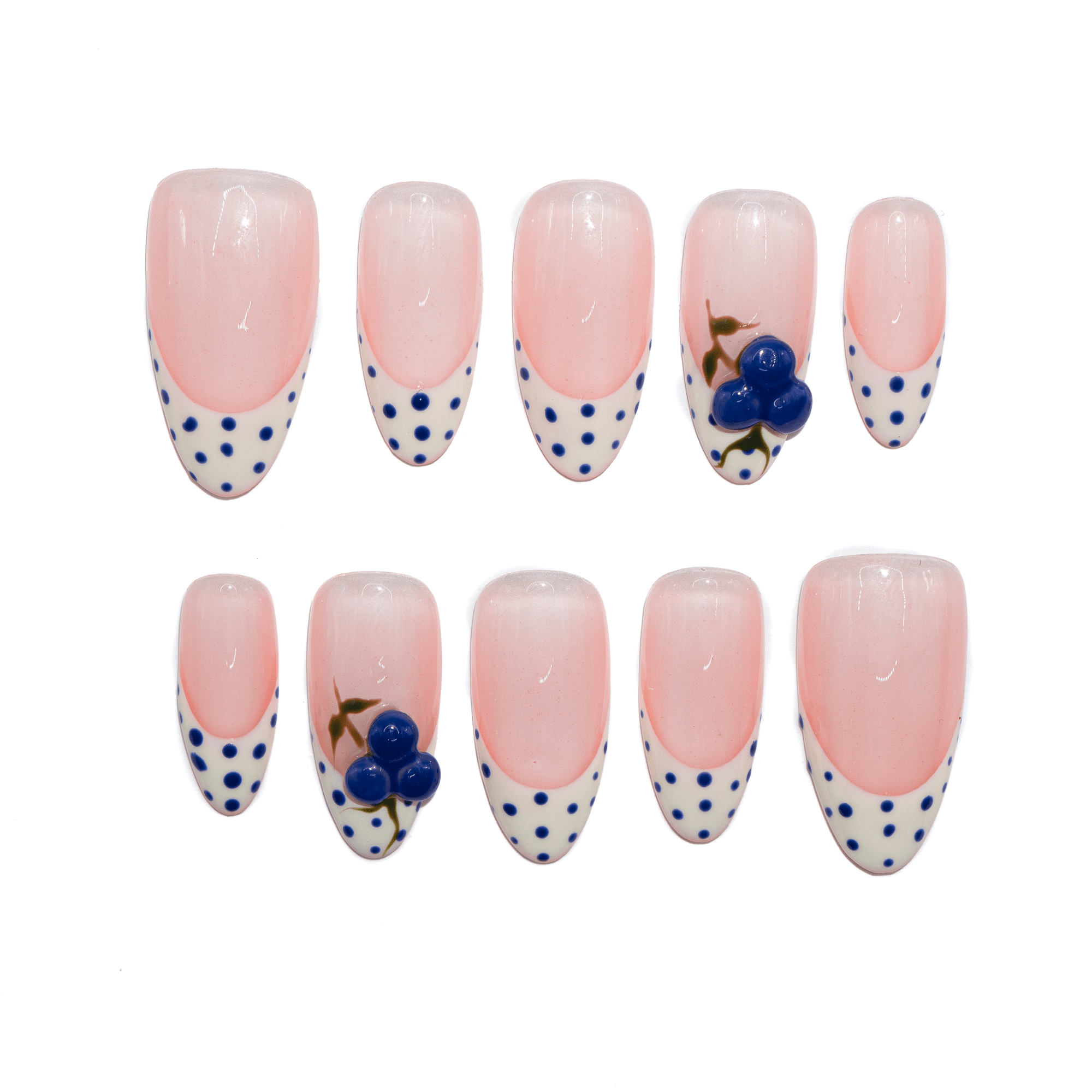 Blueberry Dot blue almond polka dot press-on nails by Handora