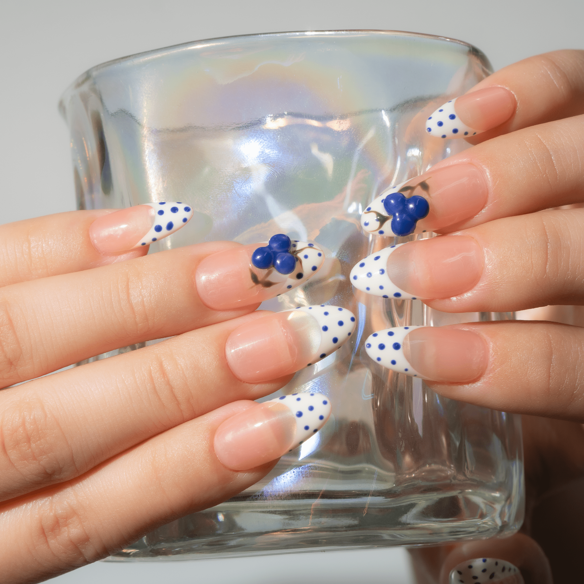 Blueberry Dot salon-quality handmade press-on nails by Handora