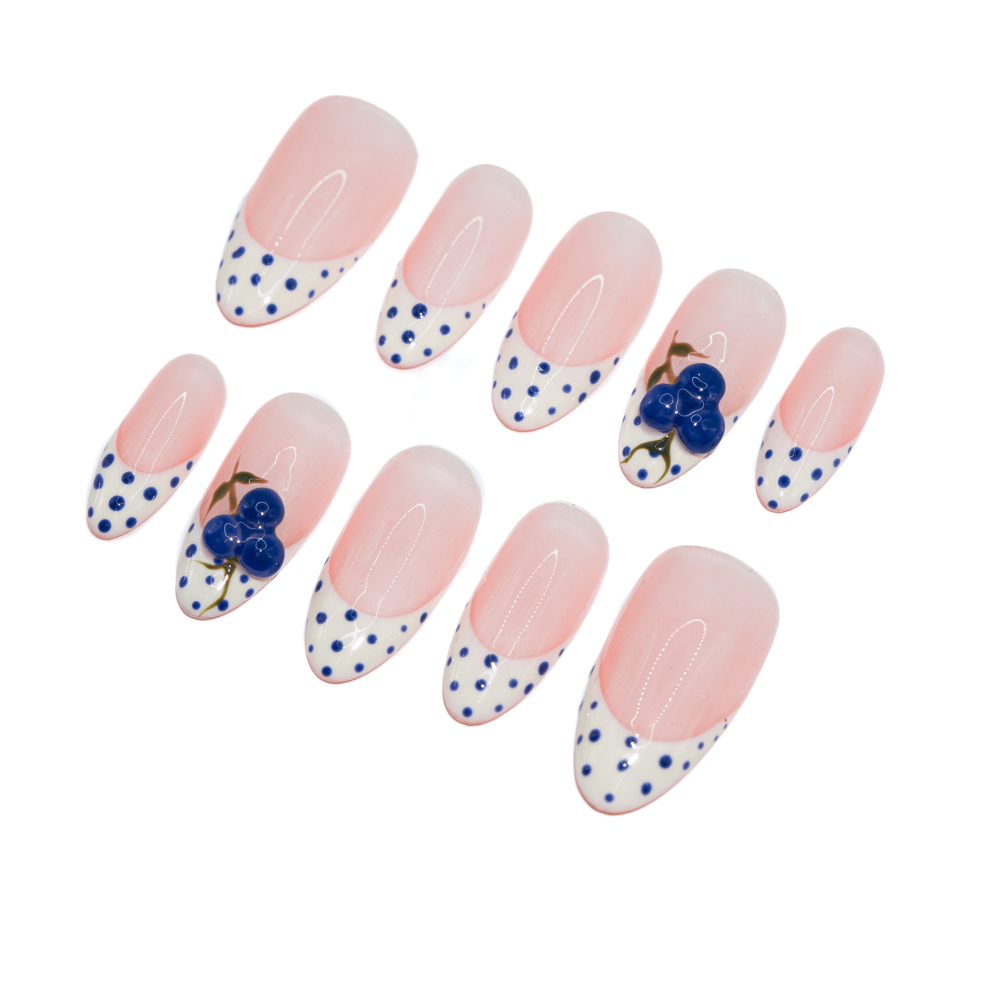 Blueberry Dot polka dot nail design – handmade press-on nails by Handora