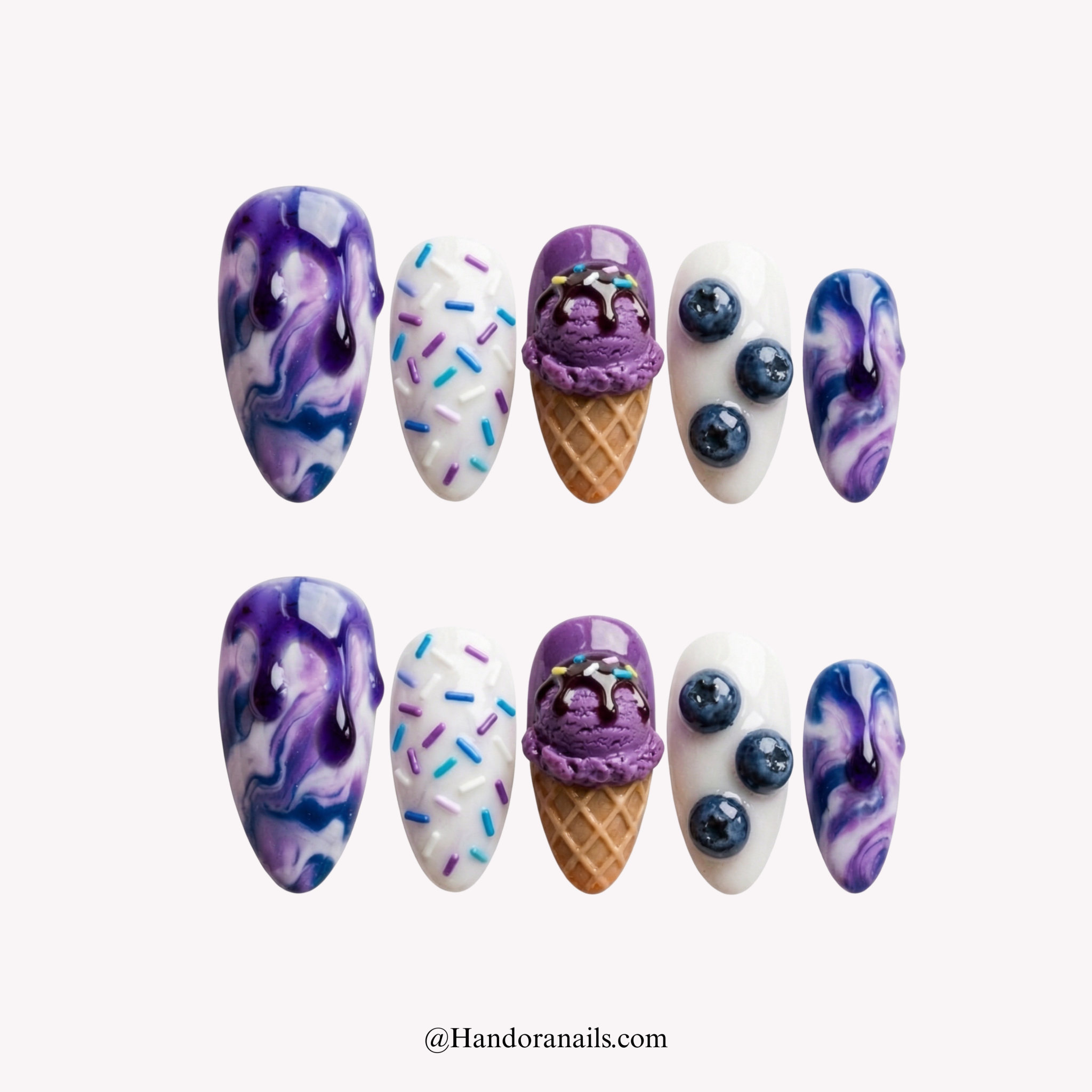 Blueberry Swirl - Handora Nails - 3d nail artalmond nailsblueberry nails