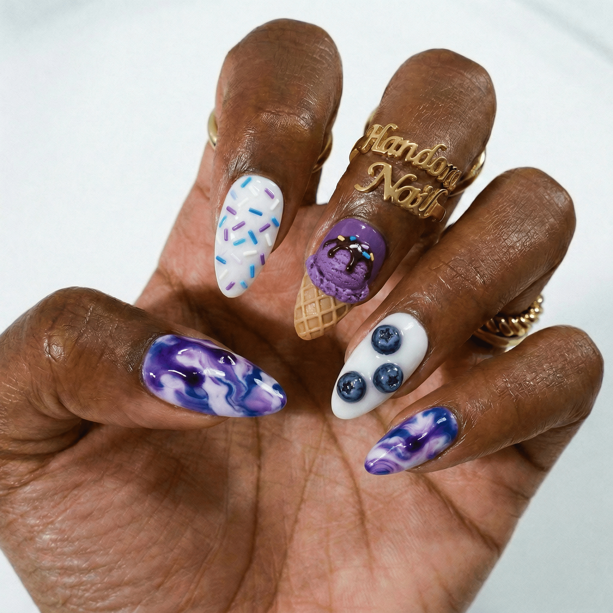 Blueberry Swirl blue press-on nails by Handora