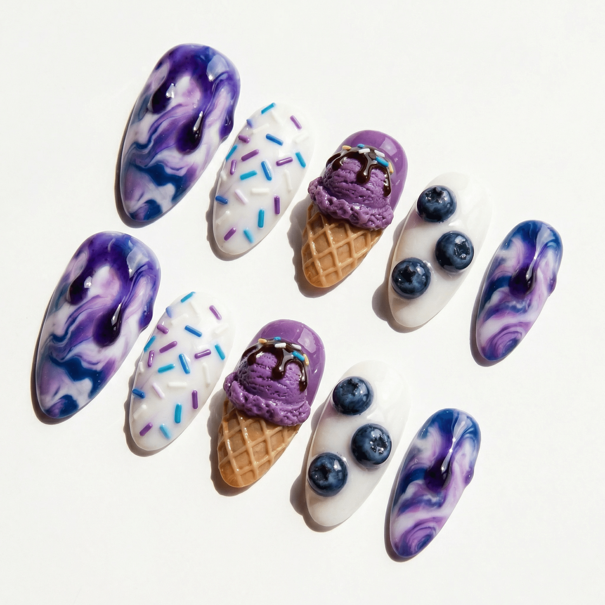 Blueberry Swirl 3d nail design – handmade press-on nails by Handora