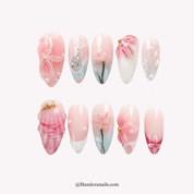 Blush Blossom pink almond floral press-on nails by Handora