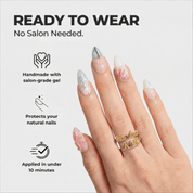 Blush Blossom almond press-on nails – design close-up by Handora