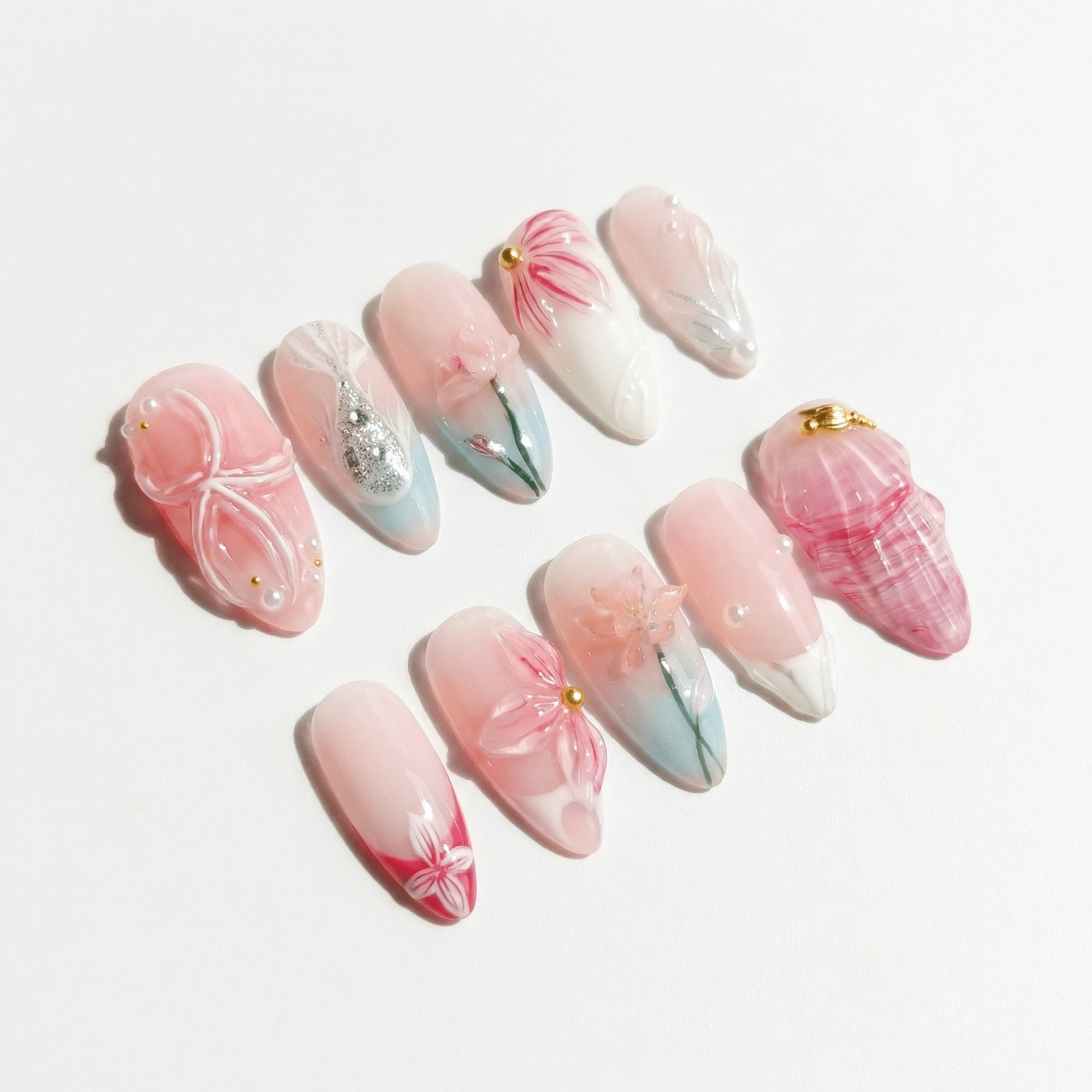 Blush Blossom full press-on nail set – sizes XS–L by Handora