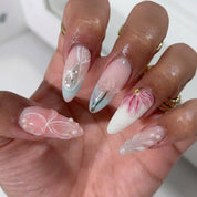 Blush Blossom press-on nails – hand-painted reusable gel set by Handora