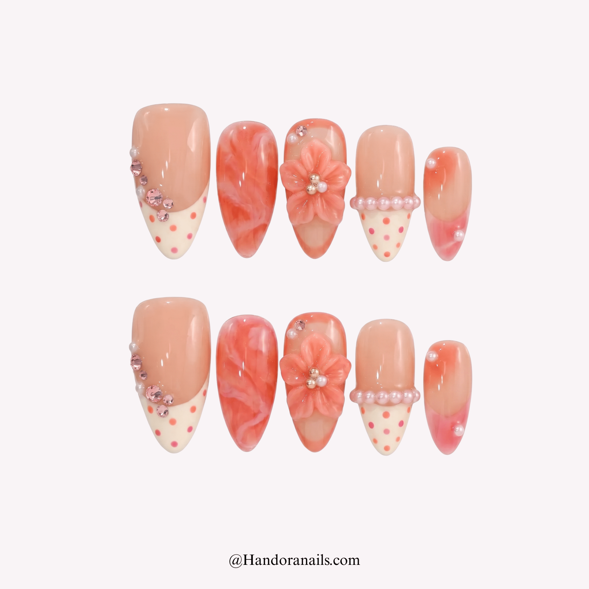 Blush Muse pink floral press-on nails by Handora