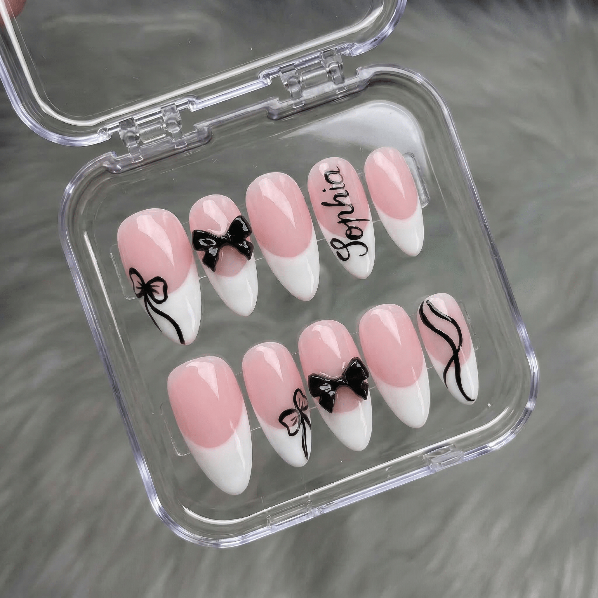 Blush Ribbon full press-on nail set – sizes XS–L by Handora