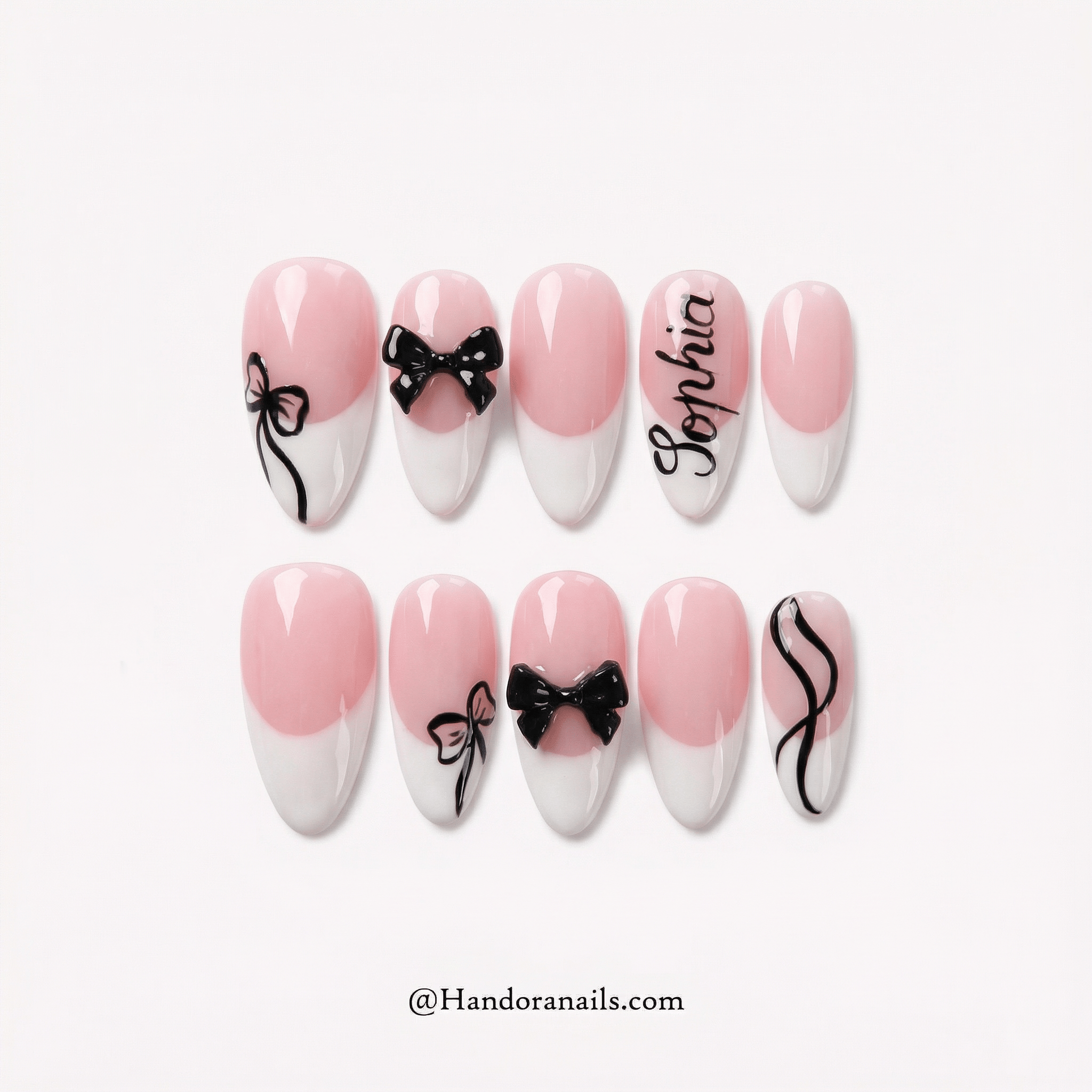Blush Ribbon pink press-on nails by Handora