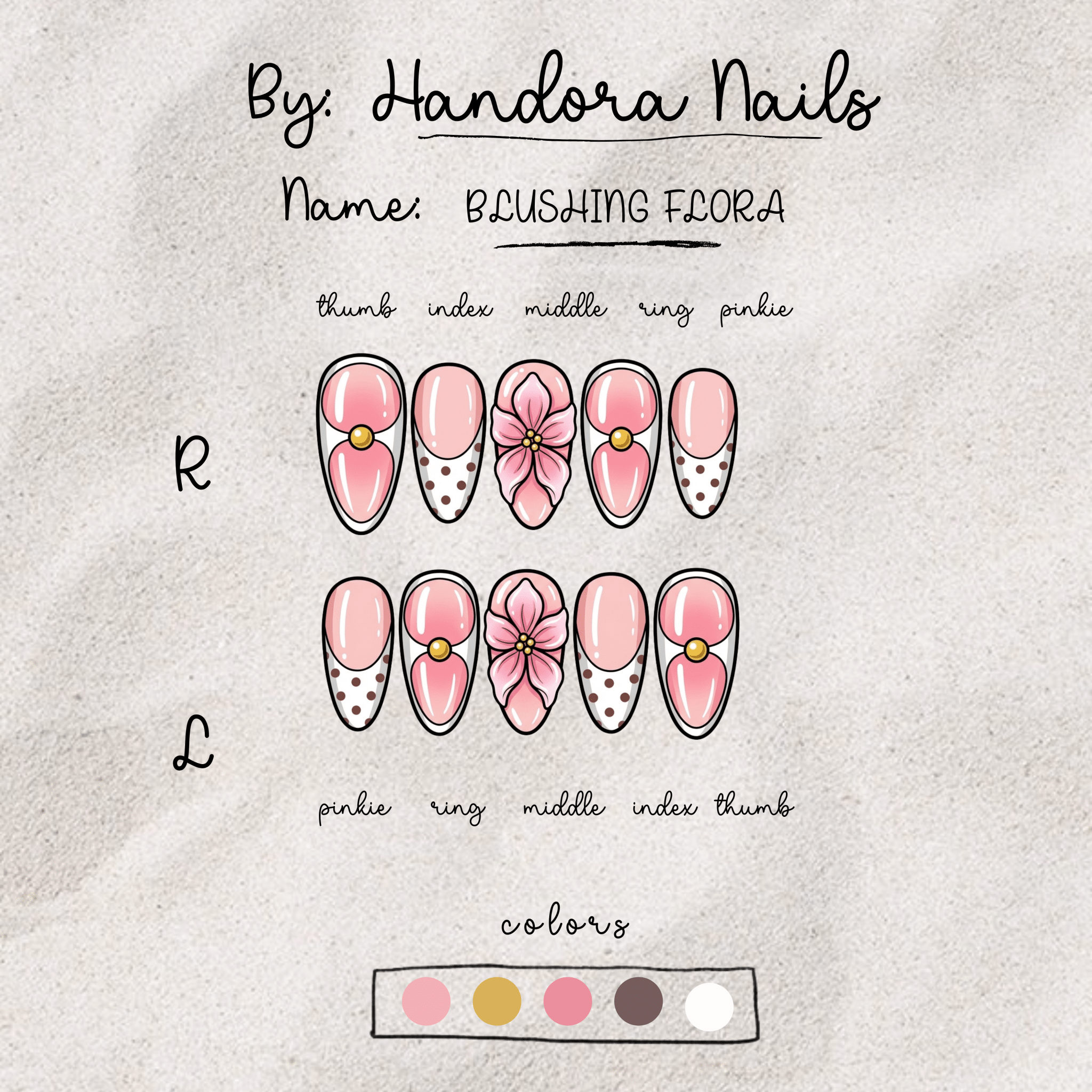 Blushing Flora full press-on nail set – sizes XS–L by Handora