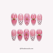 Blushing Flora pink almond floral press-on nails by Handora