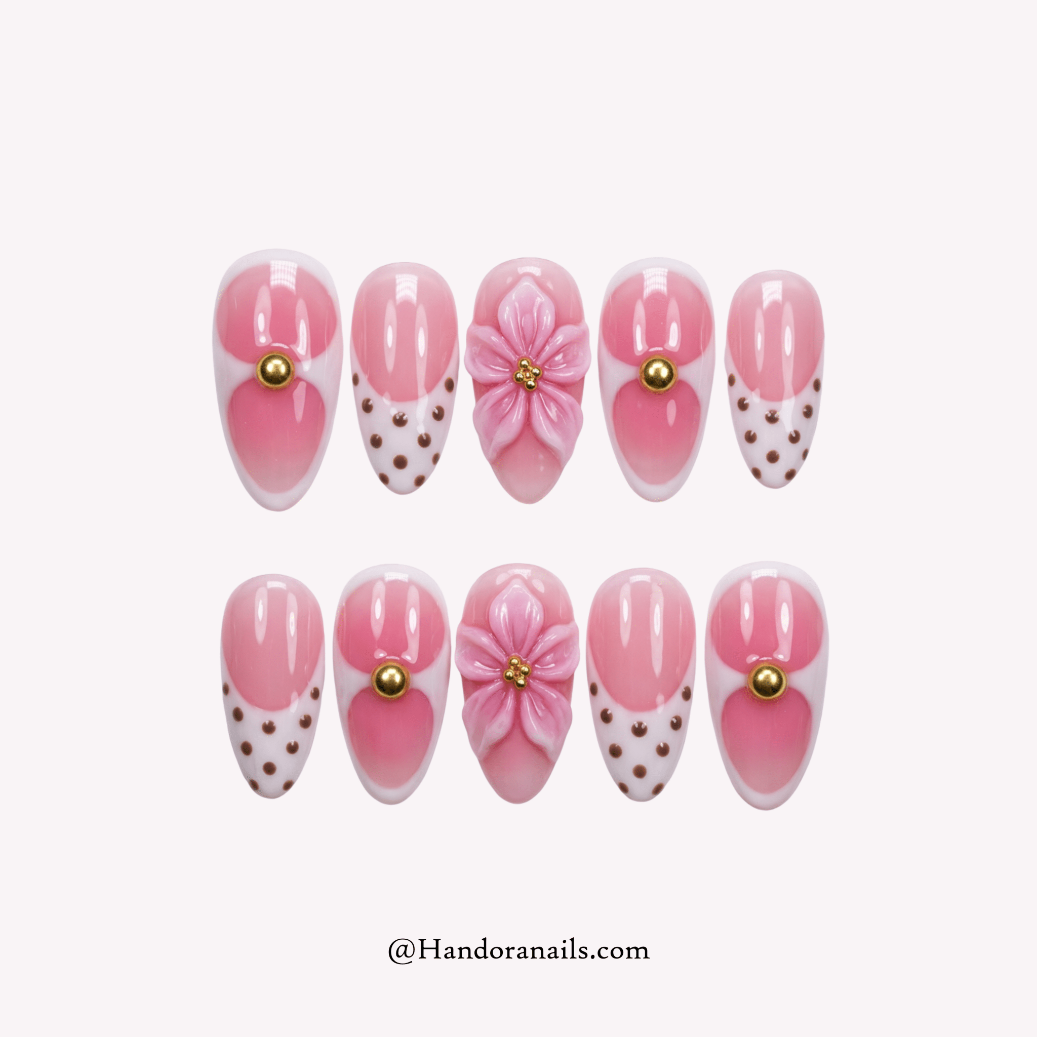 Blushing Flora pink almond floral press-on nails by Handora