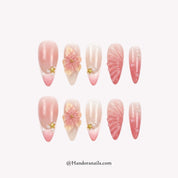 Blushing Petals pink floral press-on nails by Handora