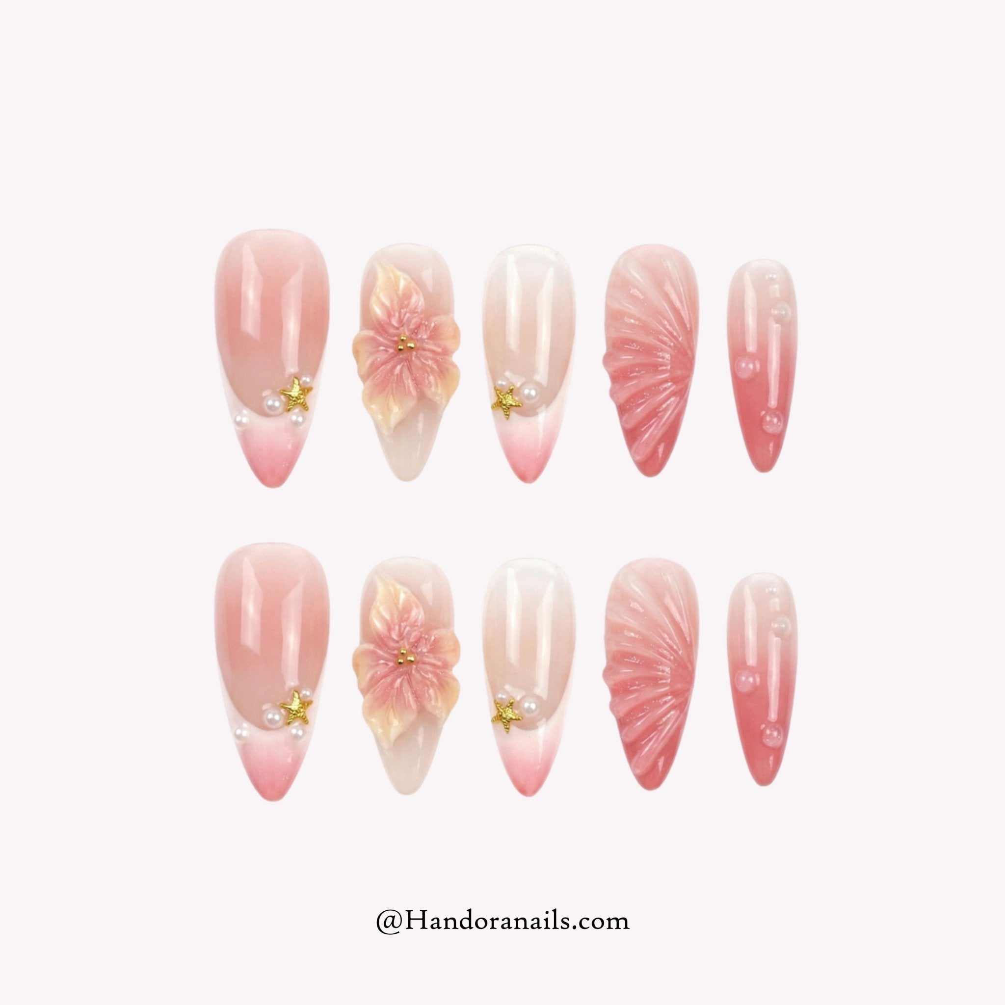 Blushing Petals pink floral press-on nails by Handora