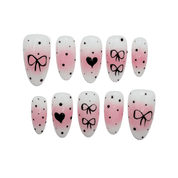 Bow Heart almond cute press-on nails by Handora