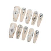 Bridal Bloom coffin press-on nails – design close-up by Handora
