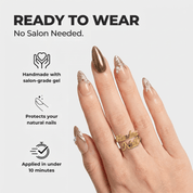 Bronze Radiance almond press-on nails – design close-up by Handora