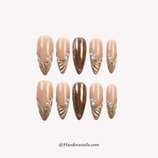 Bronze Radiance almond 3d press-on nails by Handora