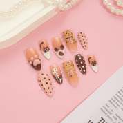 Brownie Kitty 3d nail design – handmade press-on nails by Handora