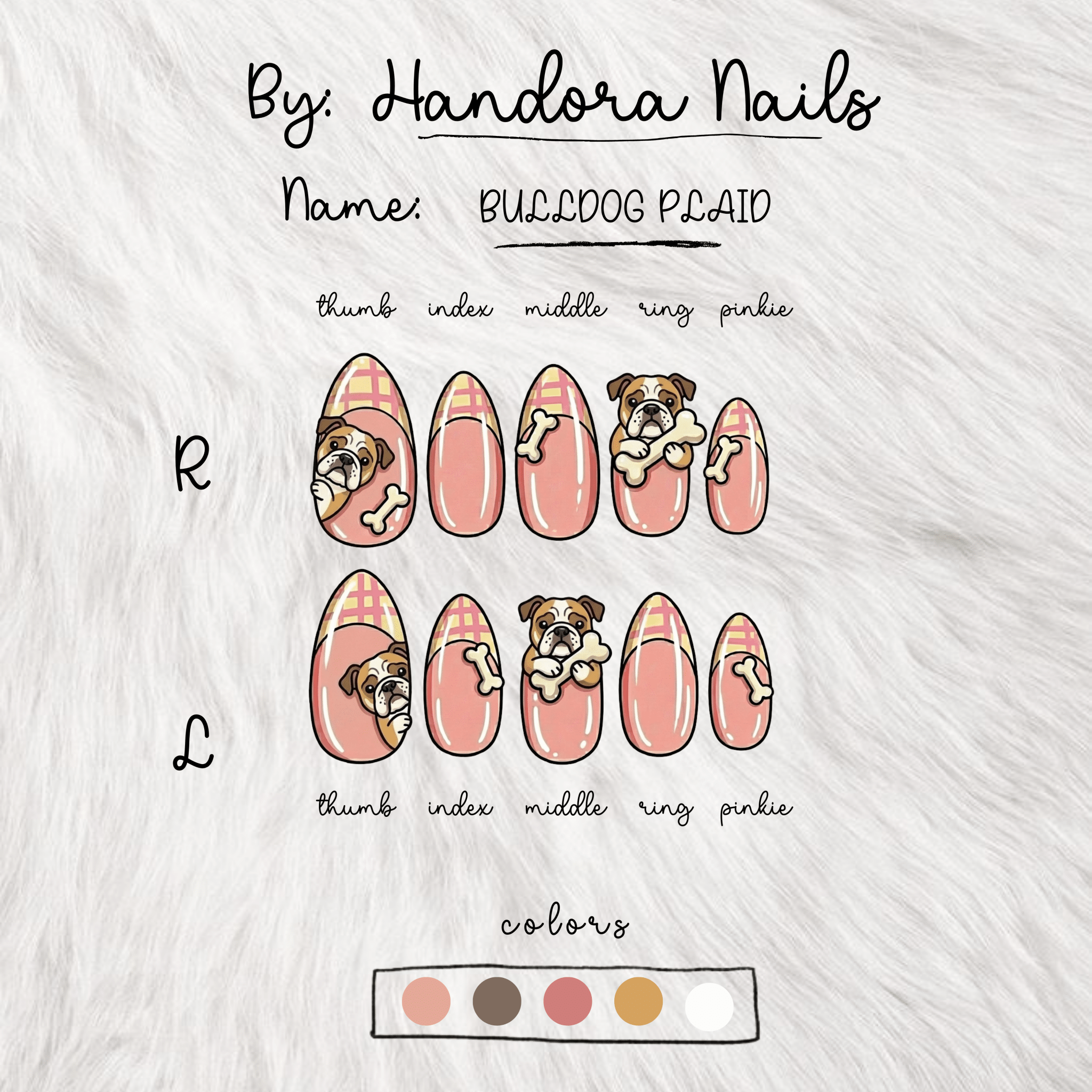 Bulldog Plaid full press-on nail set – sizes XS–L by Handora