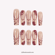 Burgundy Bloom burgundy coffin floral press-on nails by Handora