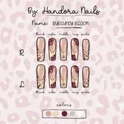 Burgundy Bloom coffin press-on nails – design close-up by Handora