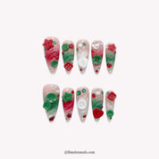 Button Knit Christmas press-on nails – full set on white background by Handora Nails