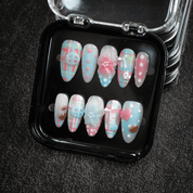 Button Plaid press-on nails – hand-painted reusable gel set by Handora