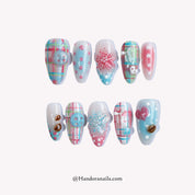 Button Plaid kawaii press-on nails by Handora