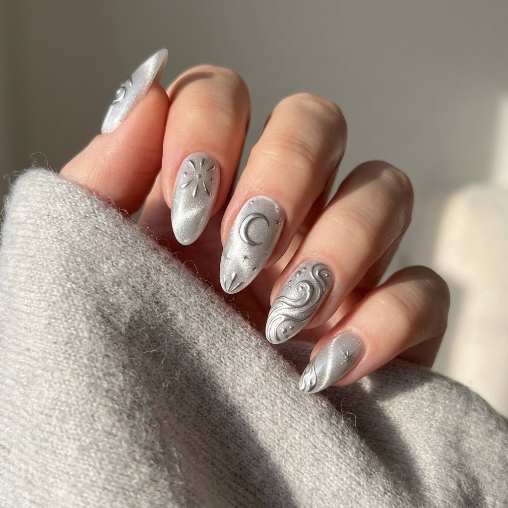 Cancer Dream cat eye nail design – handmade press-on nails by Handora