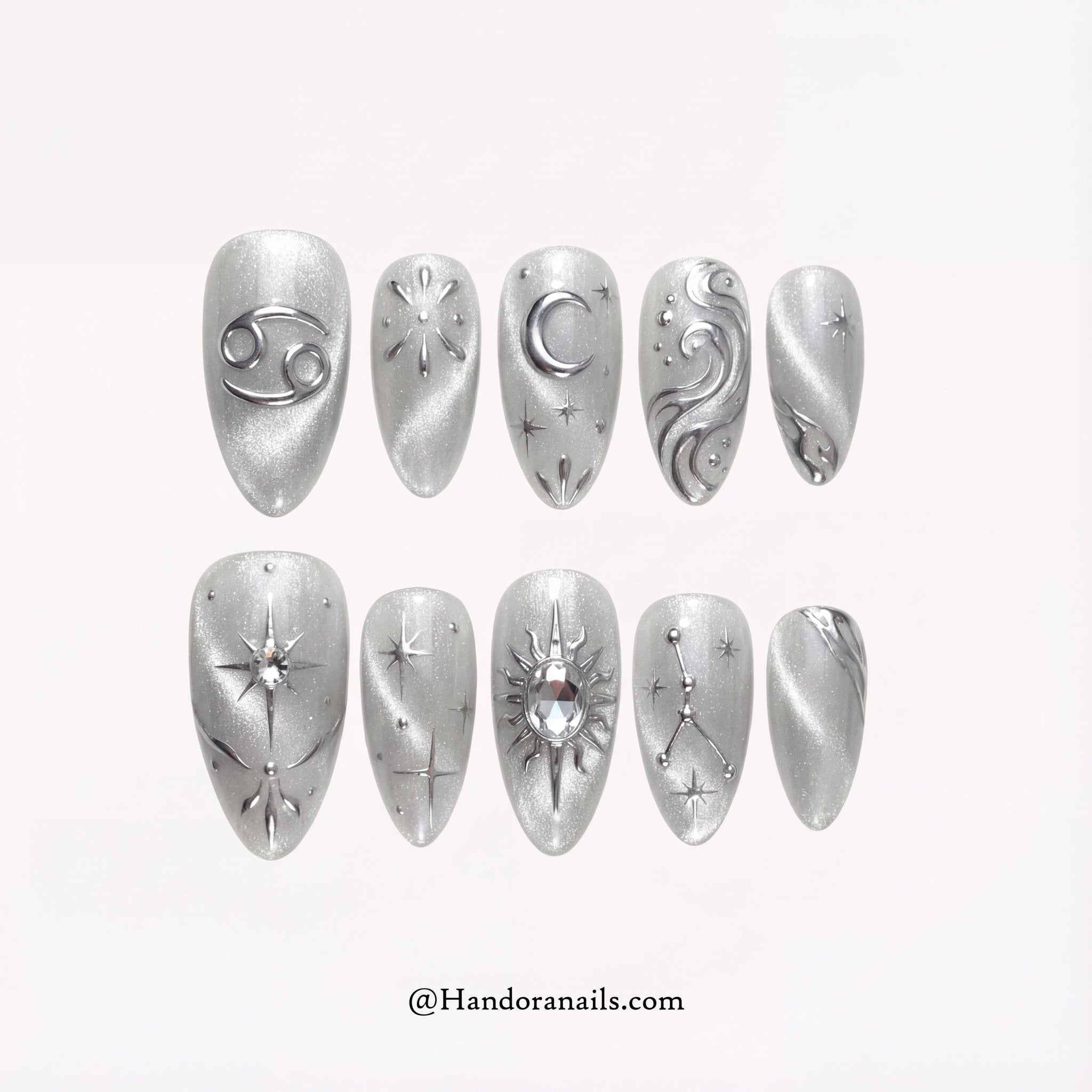 Cancer Dream press-on nails – design close-up by Handora