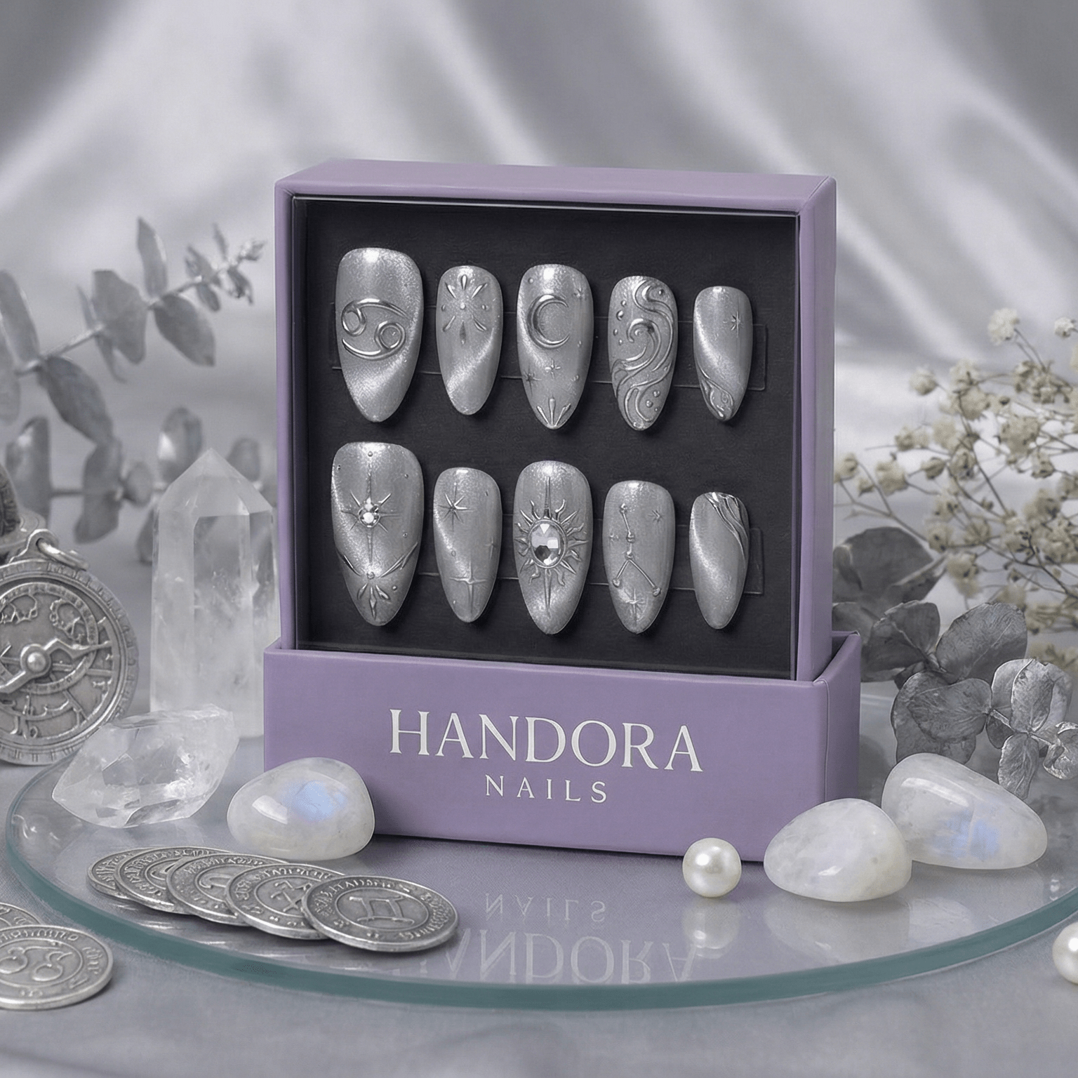 Cancer Dream press-on nails – hand-painted reusable gel set by Handora