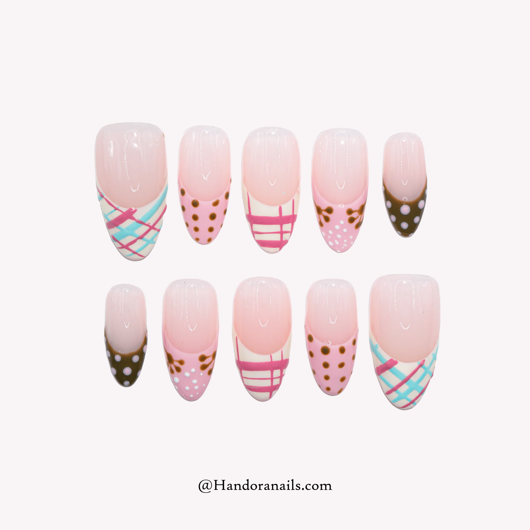 Candy Mix almond polka dot press-on nails by Handora