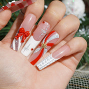Candy Snow square press-on nails – design close-up by Handora