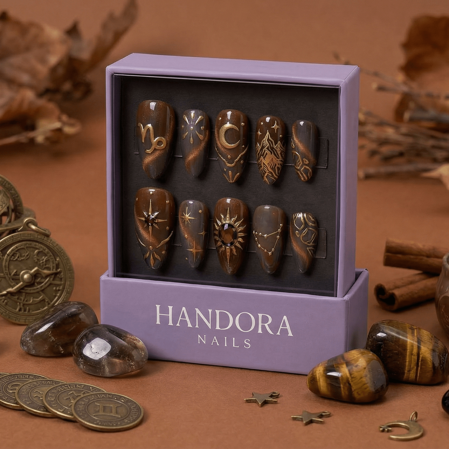 Capri Ambition press-on nails – hand-painted reusable gel set by Handora