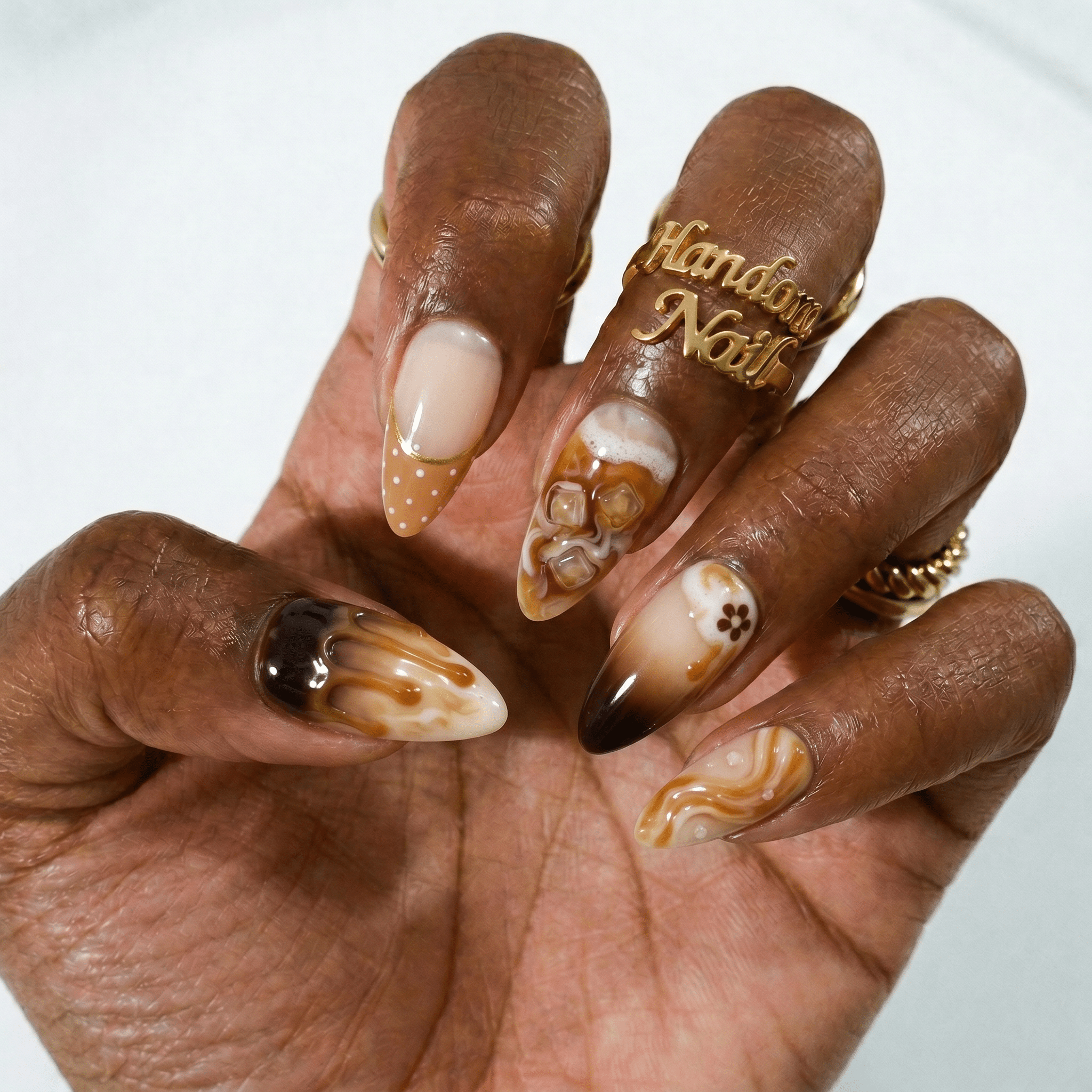 Caramel Macchiato nail design – handmade press-on nails by Handora