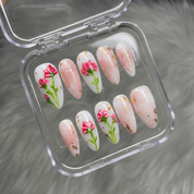 Carnation Bloom press-on nails – design close-up by Handora