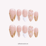Celestial Bloom almond floral press-on nails by Handora