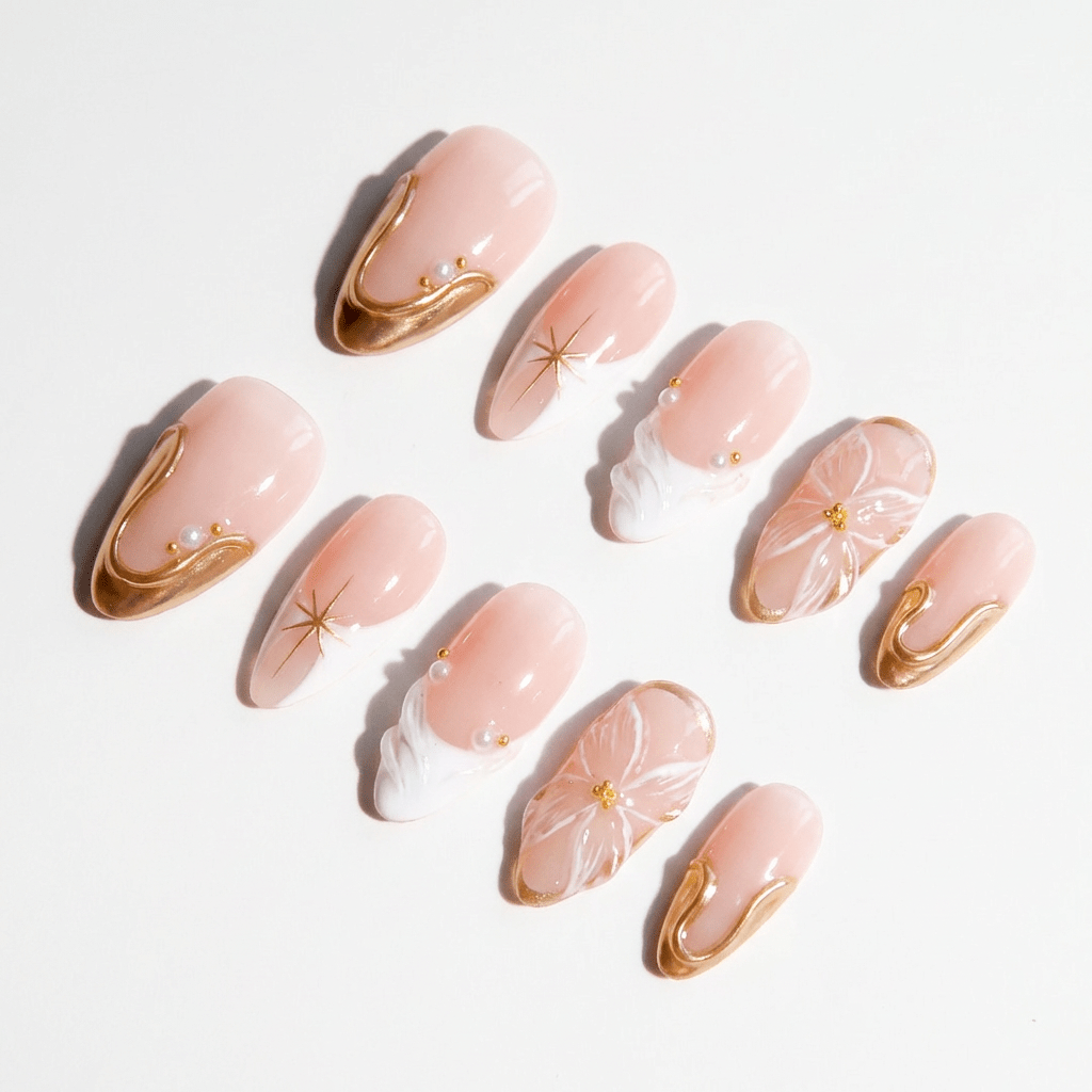 Celestial Bloom salon-quality handmade press-on nails by Handora