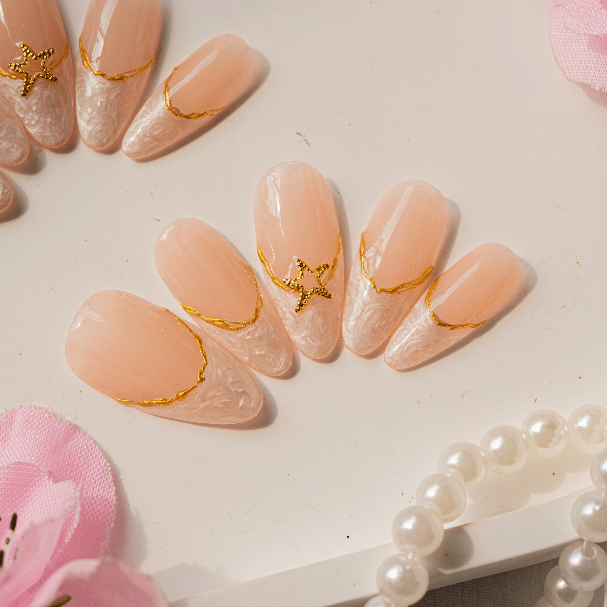 Celestial Marble full press-on nail set – sizes XS–L by Handora