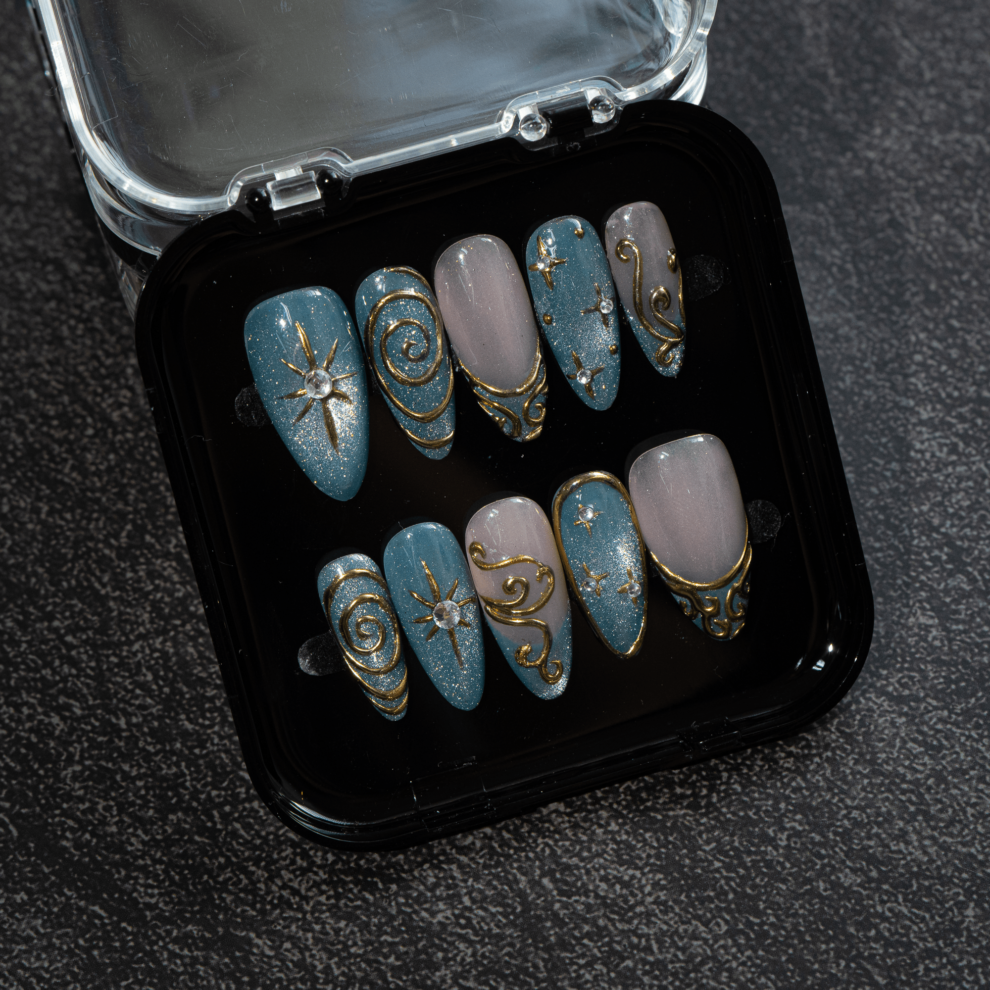 Celestial Swirl nail design – handmade press-on nails by Handora