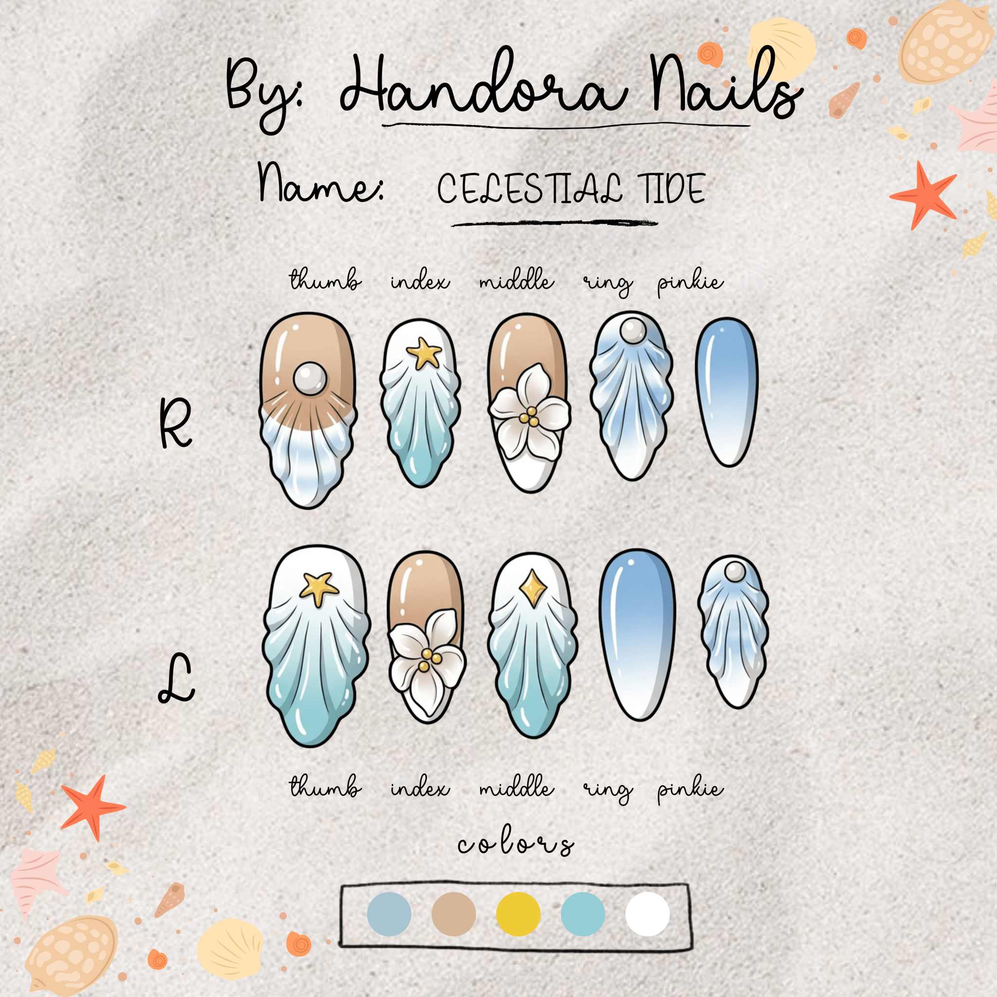 Celestial Tide full press-on nail set – sizes XS–L by Handora