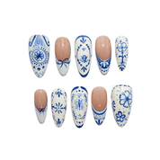 Ceramic Bloom almond floral press-on nails by Handora