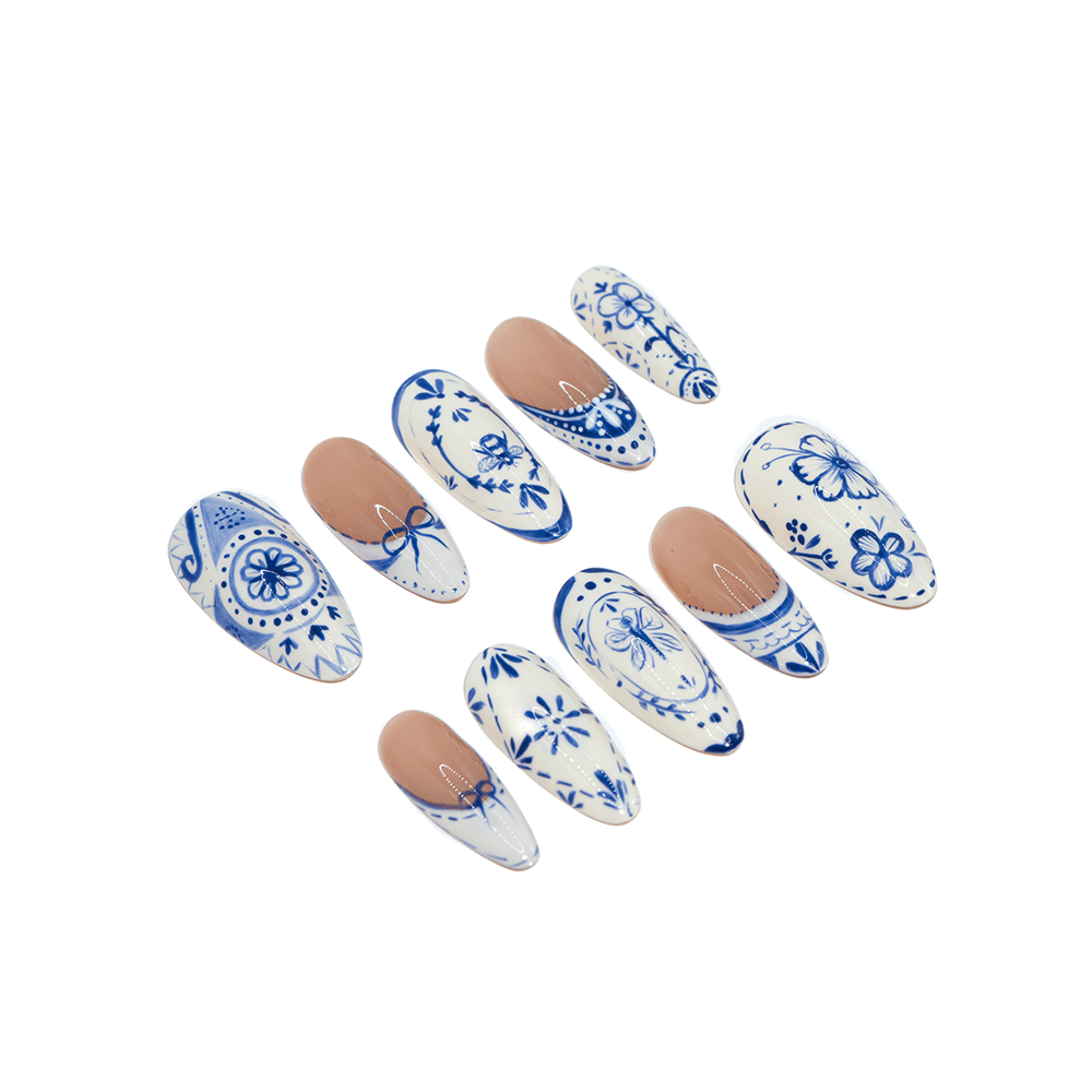Ceramic Bloom full press-on nail set – sizes XS–L by Handora