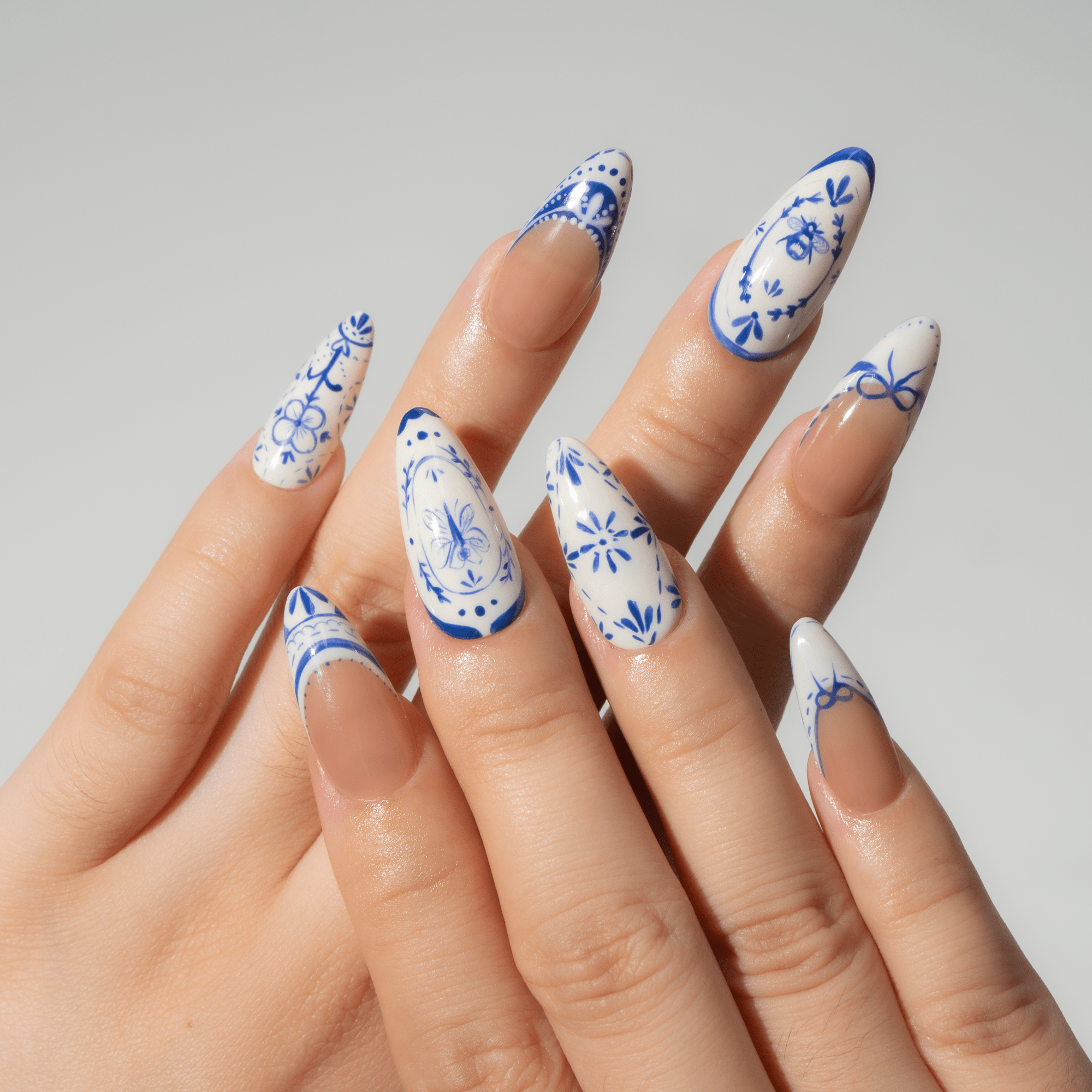 Ceramic Bloom press-on nails – hand-painted reusable gel set by Handora