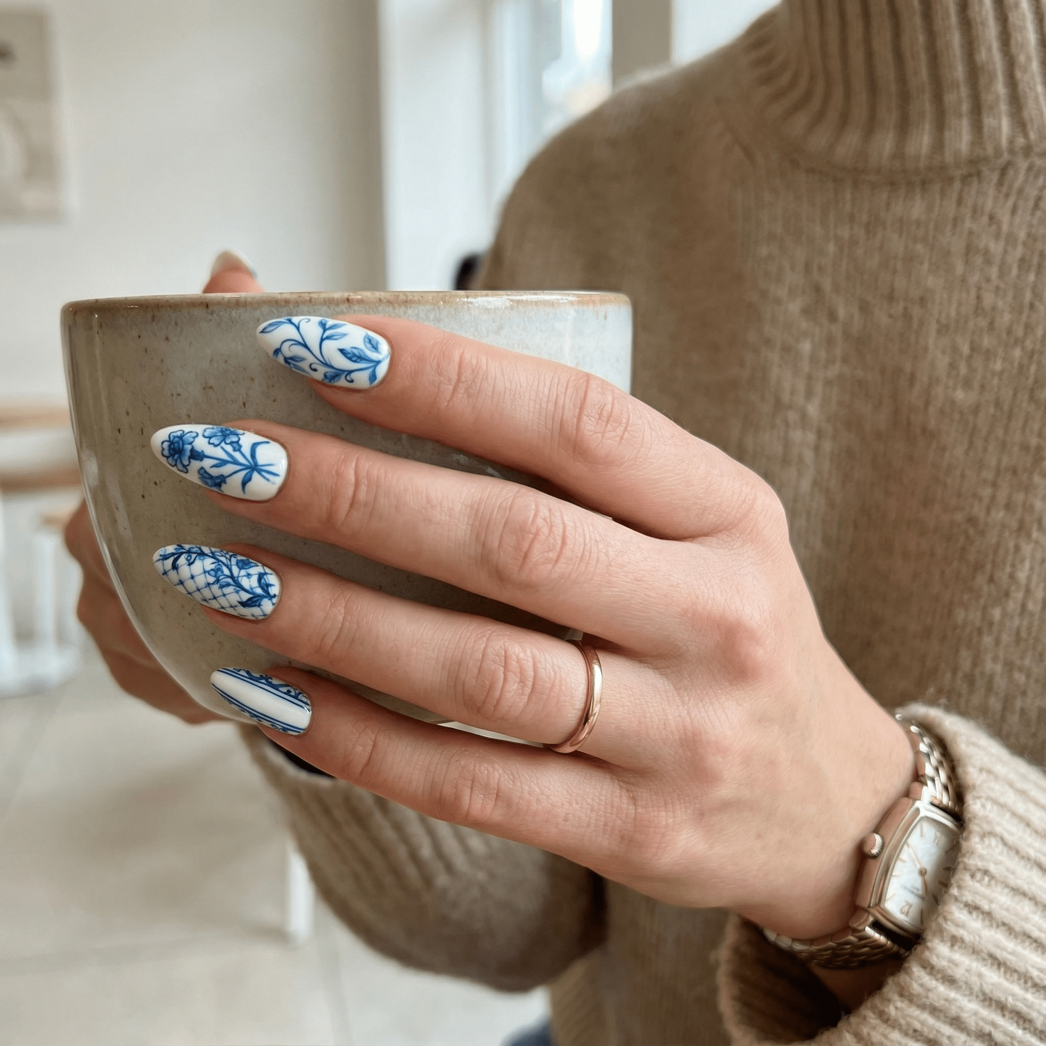 Ceramic Flora press-on nails – hand-painted reusable gel set by Handora
