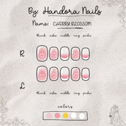 Cherry Blossom round press-on nails – design close-up by Handora