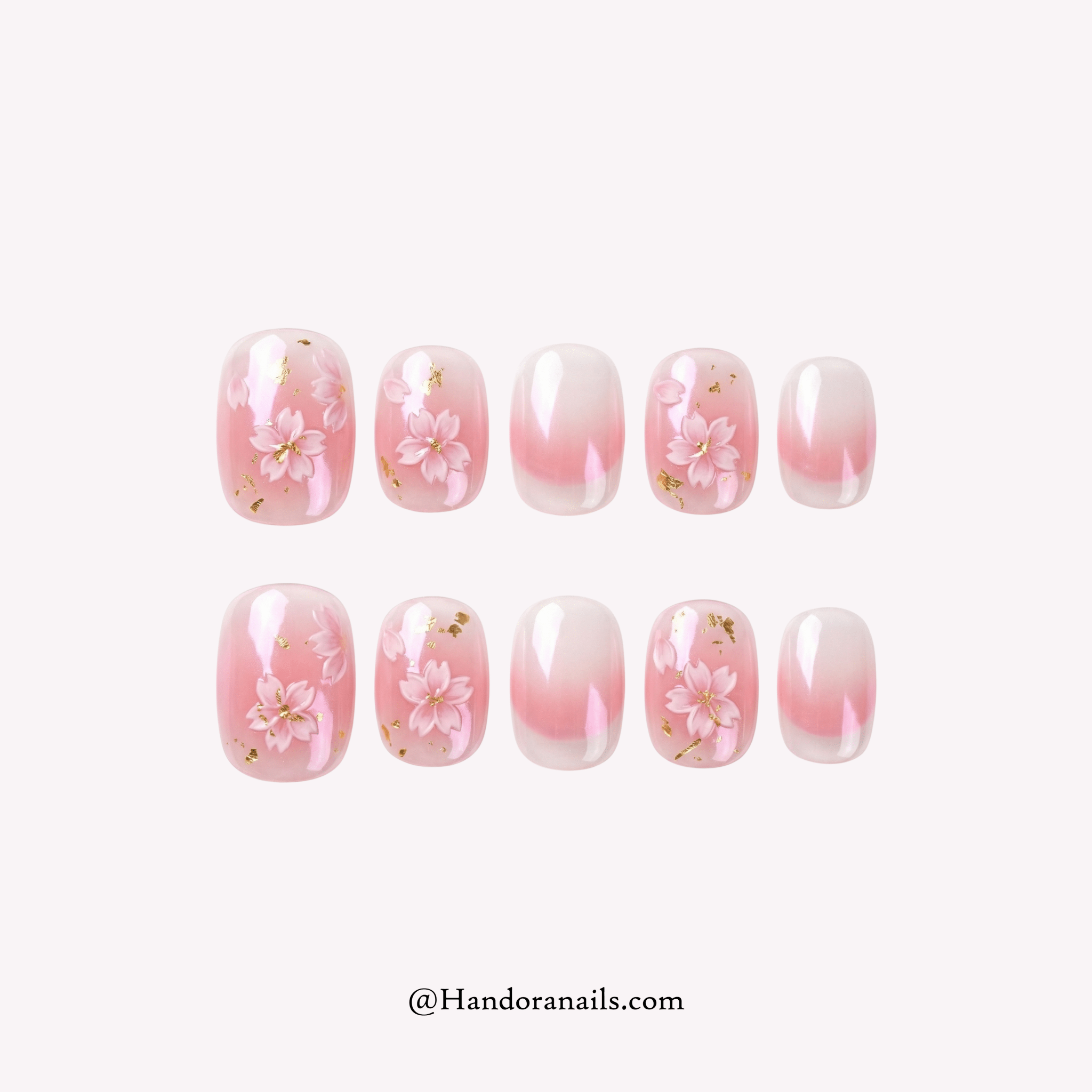 Cherry Blossom red round floral press-on nails by Handora