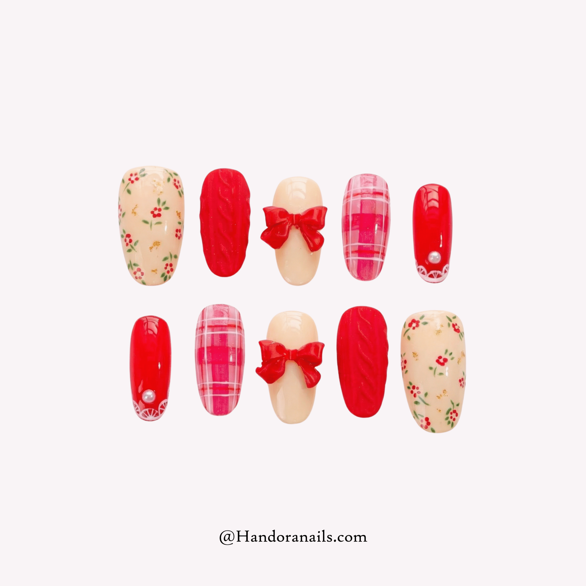Cherry Coquette red 3d press-on nails by Handora