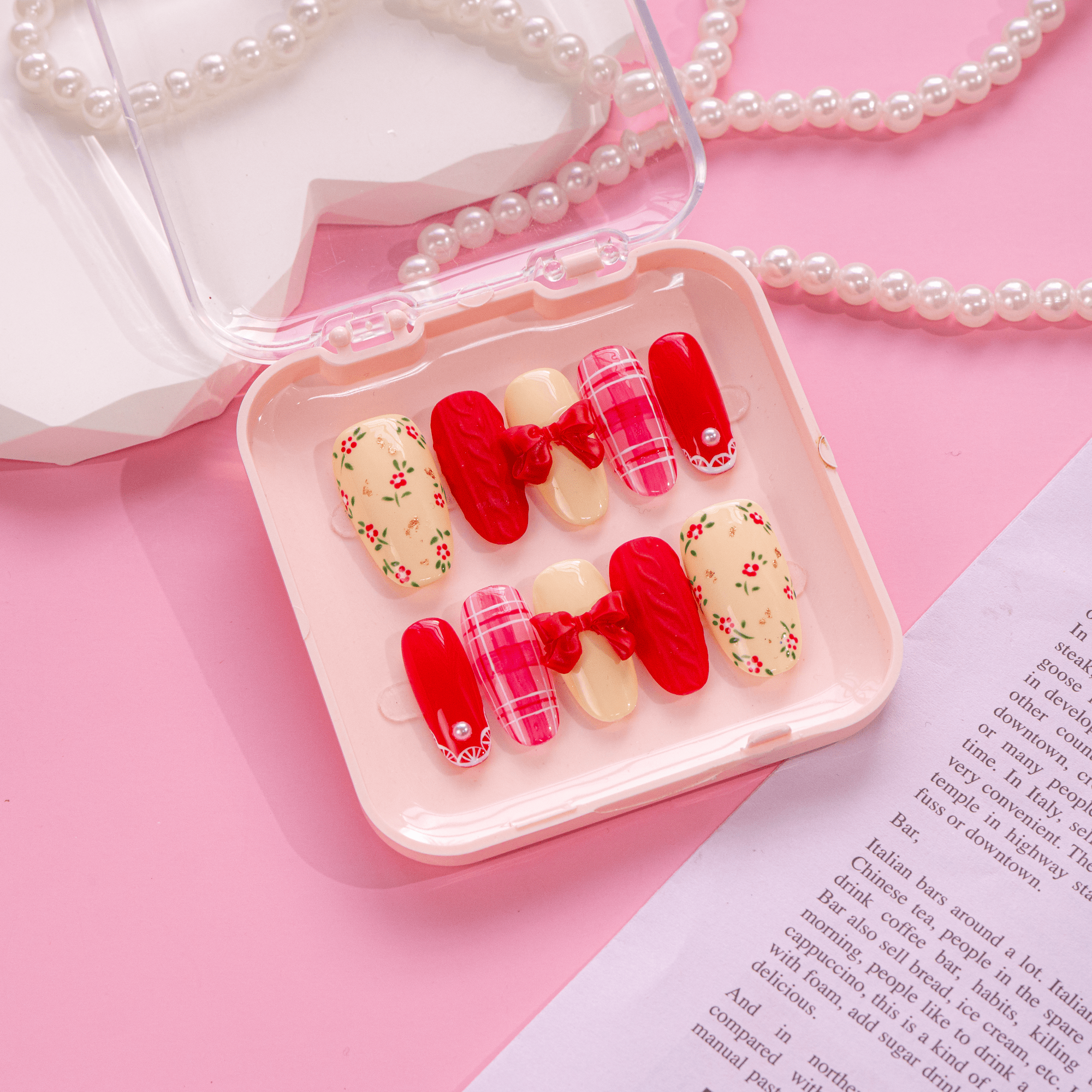 Cherry Coquette 3d nail design – handmade press-on nails by Handora